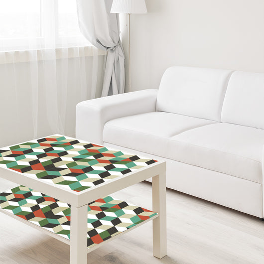 Waterproof self-adhesive wall sticker with a geometric 3D cube pattern in green, teal, orange, black, and white. - Image 14