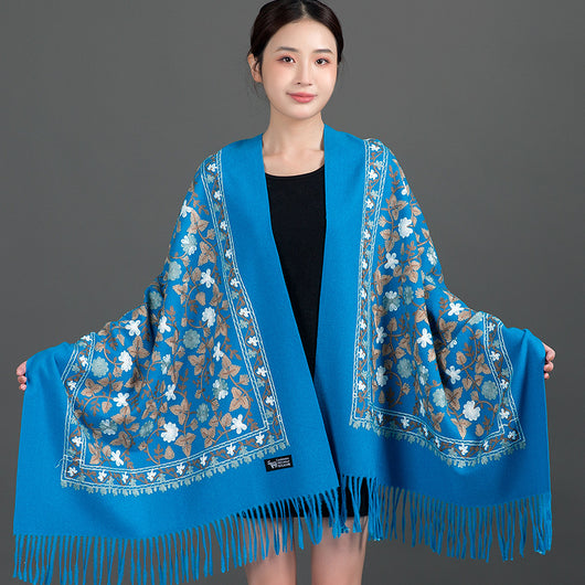 Pashmina Bordada de Cachemira con Flecos Gruesos - Abrigo Elegante y Cálido - Image 12