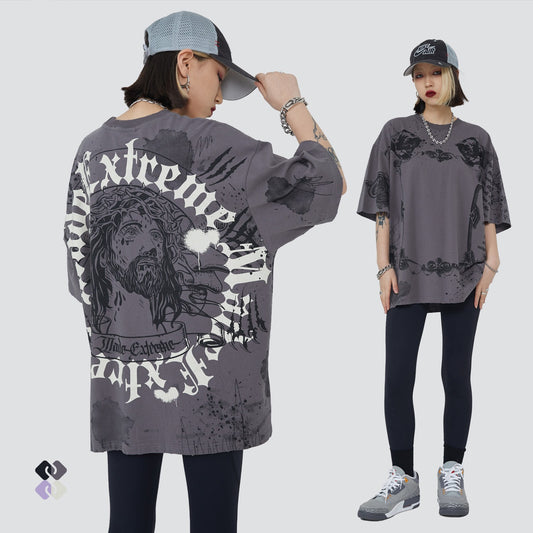 Playera Suelta con Estampado de Letras - Unisex
