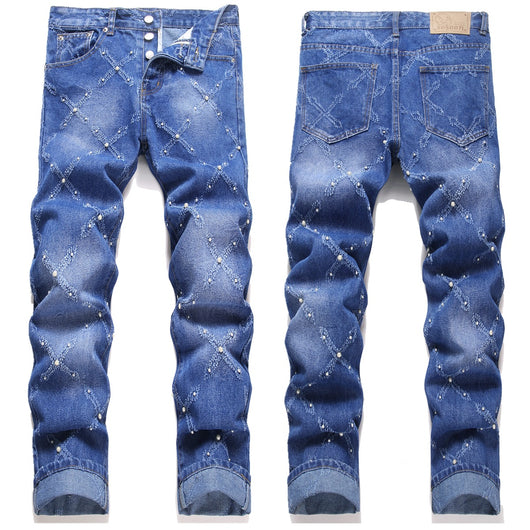 Pantalones Skinny Denim con Bordado de Perlas - Estilo Urbano Trendy