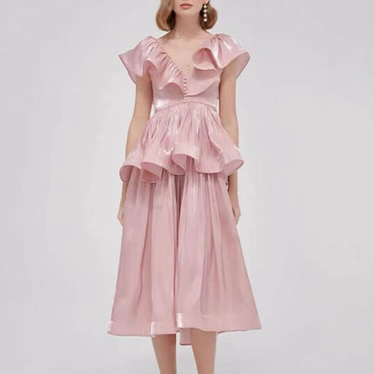 Vestido Midi con Costuras Irregulares y Cintura Definida - Image 2