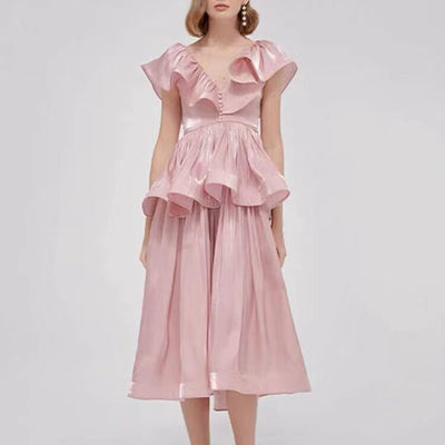 Vestido Midi con Costuras Irregulares y Cintura Definida - Image 2