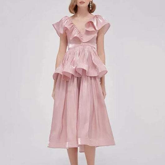 Vestido Midi con Costuras Irregulares y Cintura Definida - Image 2