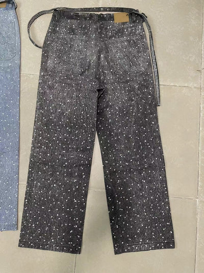 Jeans Holgados Estampado Diamante Efecto Vintage Apilados - Image 14
