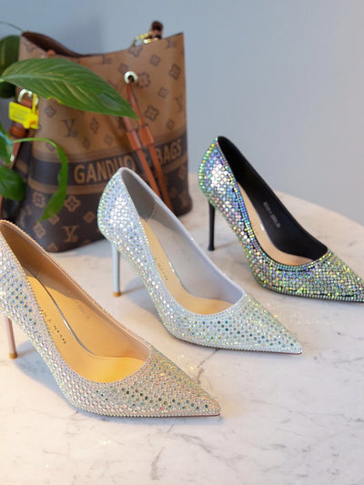 Zapatos de Tacón Stiletto Diamantados para Mujer - Pumps Elegantes Puntiagudos para Damas de Honor - Image 8