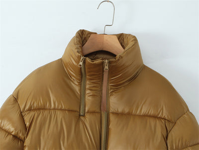 Abrigo Puffer Dorado con Cuello Alto y Doble Cierre para Mujer - Image 19
