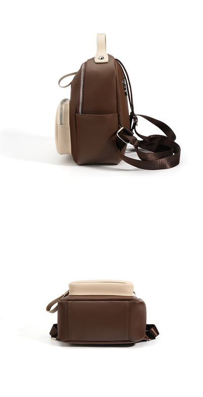 Mochila de Cuero Genuino Retro con Contraste de Colores - Ligera y Versátil para Diario - Image 10
