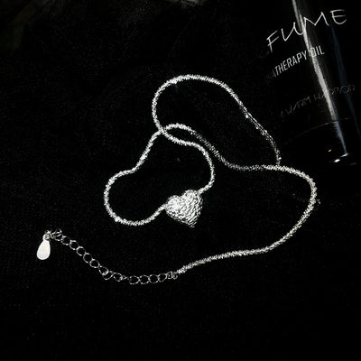 Collar de Plata 925 Flores Silvestres con Corazón Irregular - Cadena Clavícula Verano