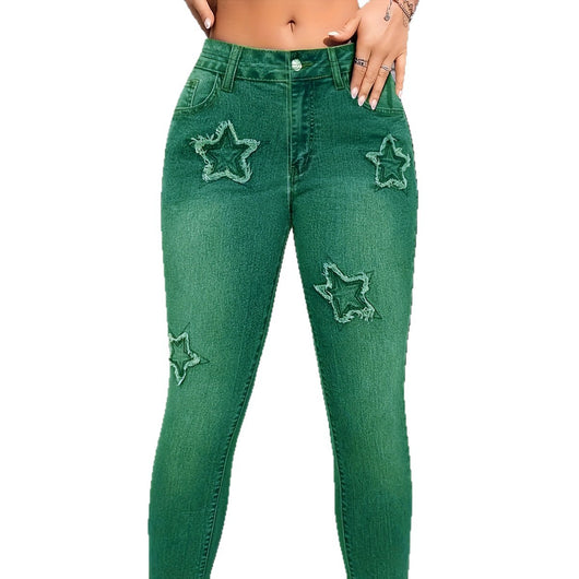 Pantalones Leggings Estilo Denim con Estrellas para Mujer - Corte Acampanado - Image 5