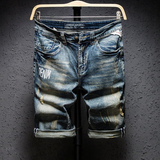 Pantalones Cortos Denim Rotos Hombre Estilo Coreano Cintura Recta