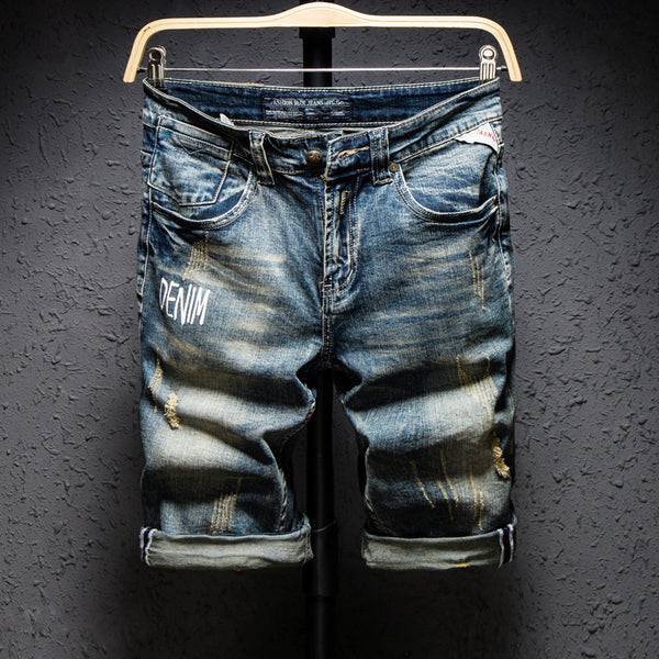 Pantalones Cortos Denim Rotos Hombre Estilo Coreano Cintura Recta