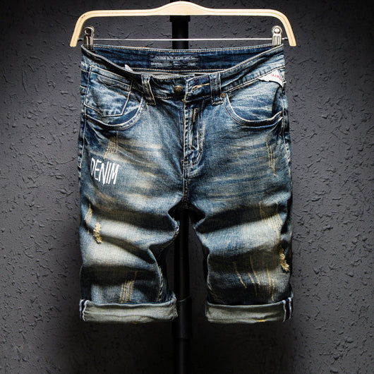 Pantalones Cortos Denim Rotos Hombre Estilo Coreano Cintura Recta