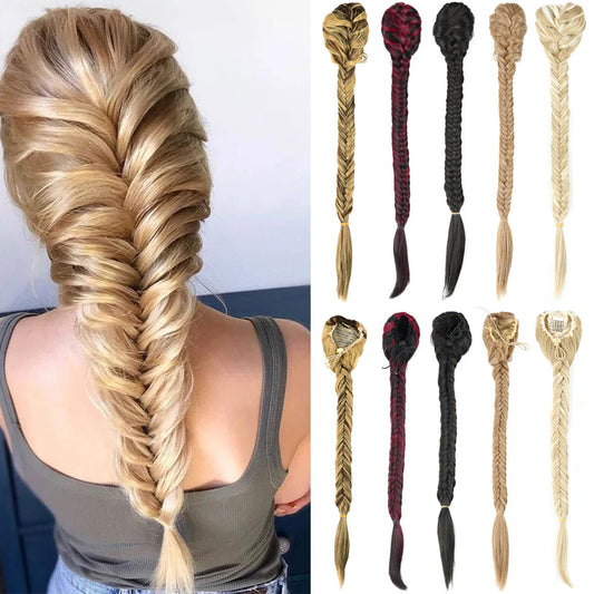 Peluca Trenza Sintética Cola de Caballo Estilo Fishtail para Mujer