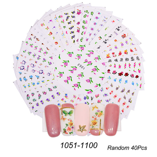 Pegatinas de Agua para Uñas con Diseños de Mariposas, Frutas y Flores Doradas - Image 24