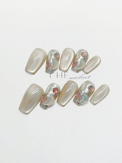 Uñas Postizas Cat's Eye Efecto Café con Leche - Image 10