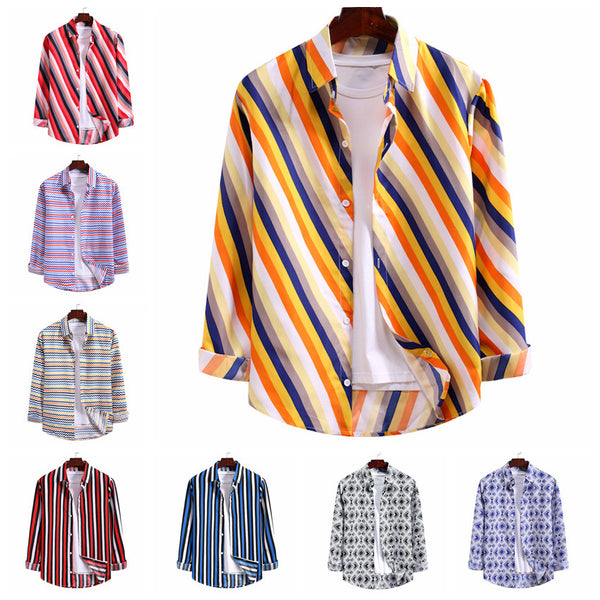 Camisa Estampada de Manga Larga con Patrón de Olas - Tallas Grandes