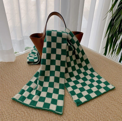 Bufanda de Lana Reversible Estilo Coreano Pata de Gallo y Olas - Tejida Doble Cara para Invierno - Image 9