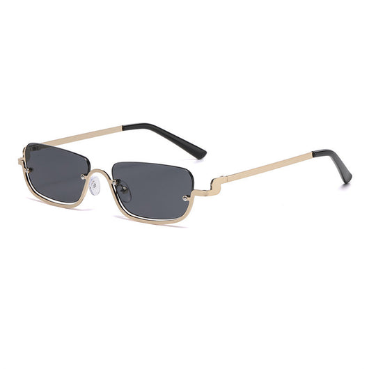 Gold frame semi-rimless sunglasses with brown rectangular lenses and black temple tips on a white background. - Image 9
