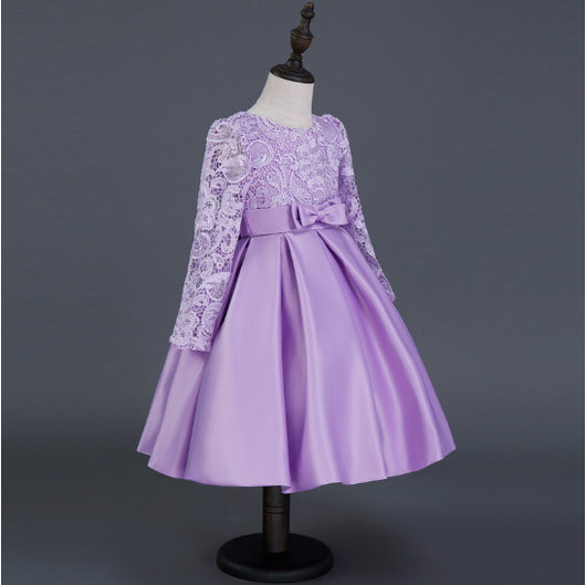Vestido de Princesa Infantil Encaje Morado - Manga Larga Otoño Invierno - Image 10