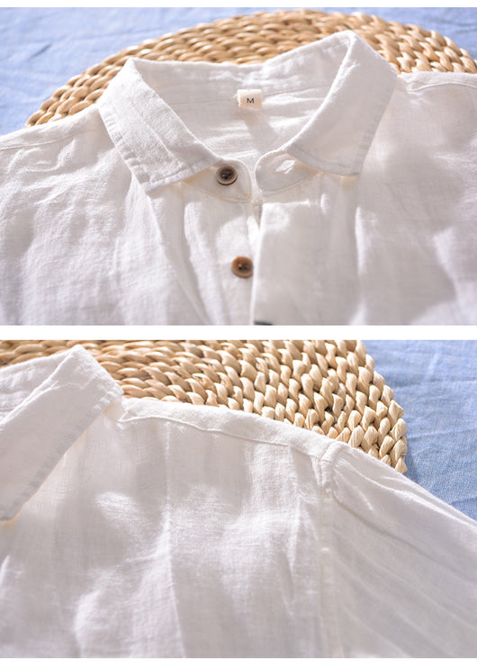 Camisa Lino Vintage Plisada con Estampa Chinoiserie para Hombre - Image 21