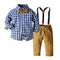 Conjunto Infantil Estilo Coreano: Camisa Cuadriculada de Algodón con Babero Desmontable