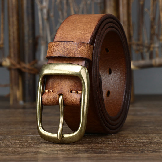 Cinturón de Cuero Genuino Estilo Retro con Hebilla de Pasador para Hombre