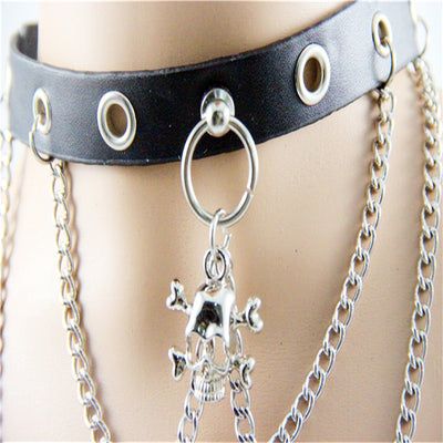 Collar de Cadena de Cuero Personalizado con Calavera Punk - Image 4