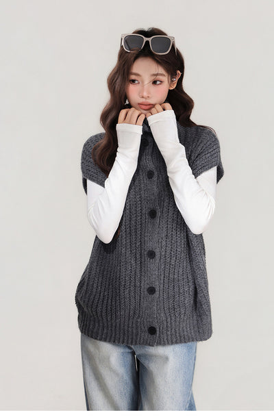 Chaleco Tejido Gris con Solapa - Abrigo Cálido para Mujer Otoño e Invierno - Image 11