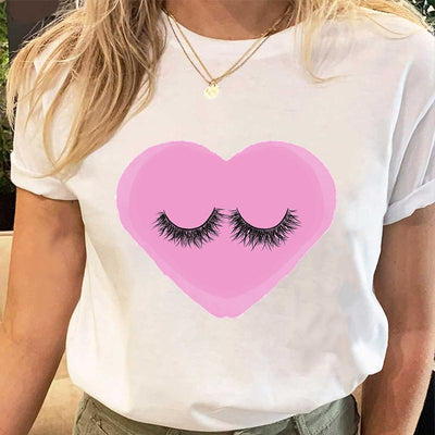Playera Suelta de Cuello Redondo con Estampado de Labios y Pestañas para Mujer - Image 3