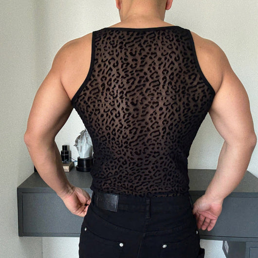 Chaleco Estampado de Leopardo Calado Transpirable para Hombre - Image 7
