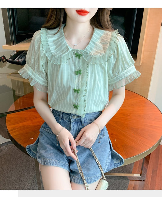 Blusa de Chifón con Cuello Muñeca y Mangas de Encaje - Image 14