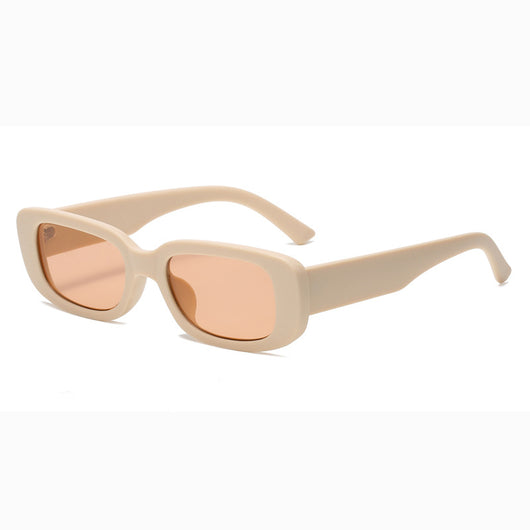 Rectangular tortoiseshell sunglasses with a small frame and dark gray lenses, angled on a white background. - Image 16