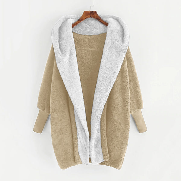 Cardigan Reversible de Terciopelo Doble Cara con Capucha para Mujer