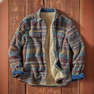 Chaqueta Camisa de Franela Escocesa Fuzzy para Hombre - Image 2
