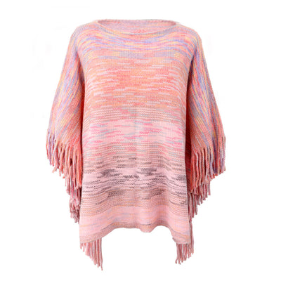 Poncho Suéter Rayas con Fleco - Abrigo Elegante y Versátil - Image 6