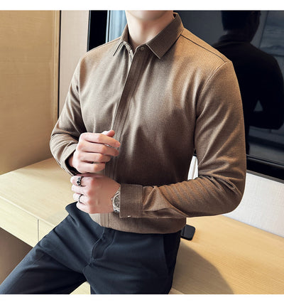 Camisa Manga Larga Ajustada con Diseño de Cierre y Rayas Elásticas - Image 13