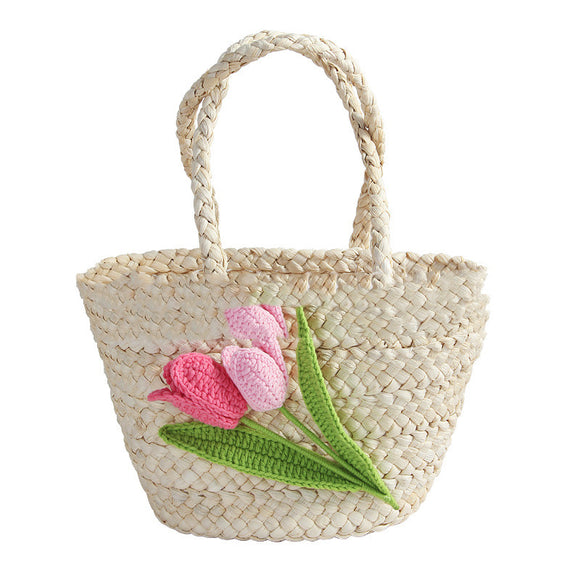 Bolsa de Playa Tulipanes Costeros con Asa de Paja