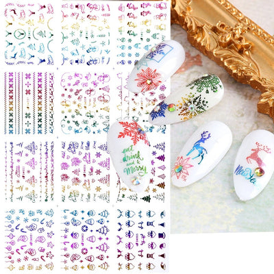 Stickers de Arte de Uñas Navideños con Láser - Diseño de Renos y Copos de Nieve - Image 14