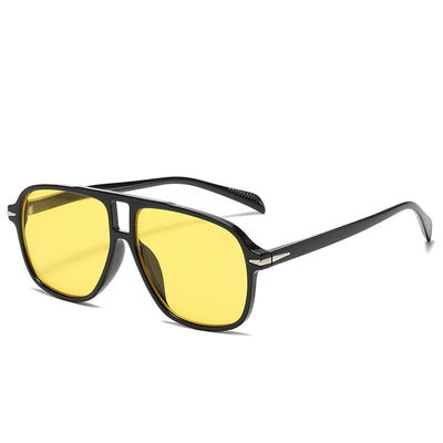 Retro aviator sunglasses with a black full frame and light blue lenses, featuring a double beam design. - Image 15