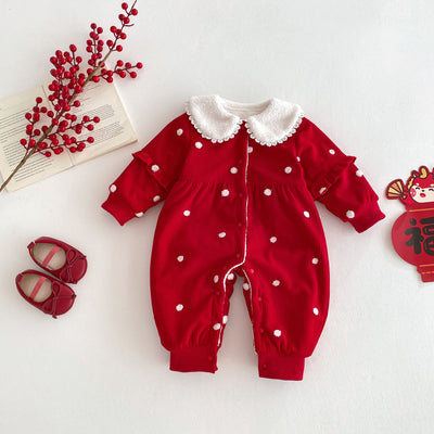 Pijama Enterizo Térmico para Bebé con Forro Polar Lunares Rojo - Image 15