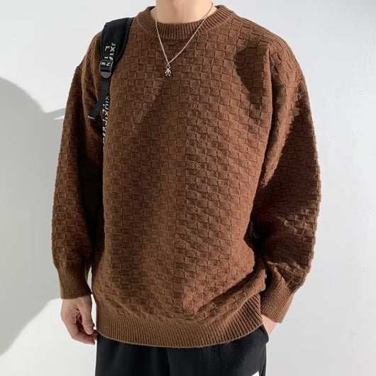 Suéter Jacquard a Cuadros Premium para Hombre - Tejido Holgado Primavera Otoño - Image 6