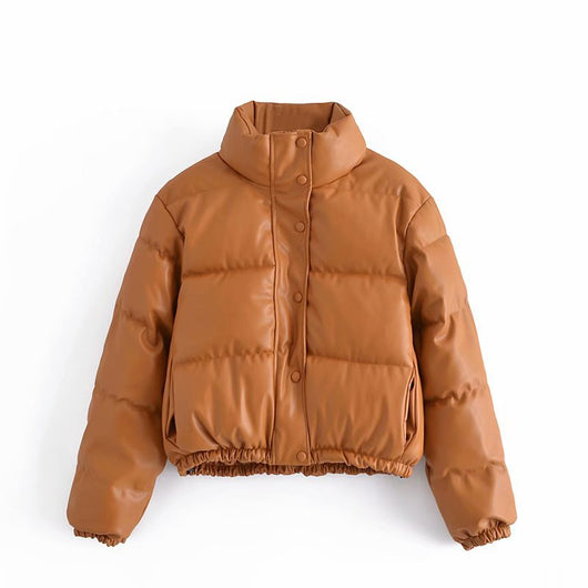 Parka Corta Gruesa para Mujer - Elegante Abrigo de Invierno en Negro PU - Image 8