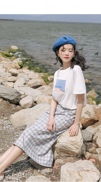 Falda A-línea Cintura Alta Midi Estilo Mori para Mujer - Image 4