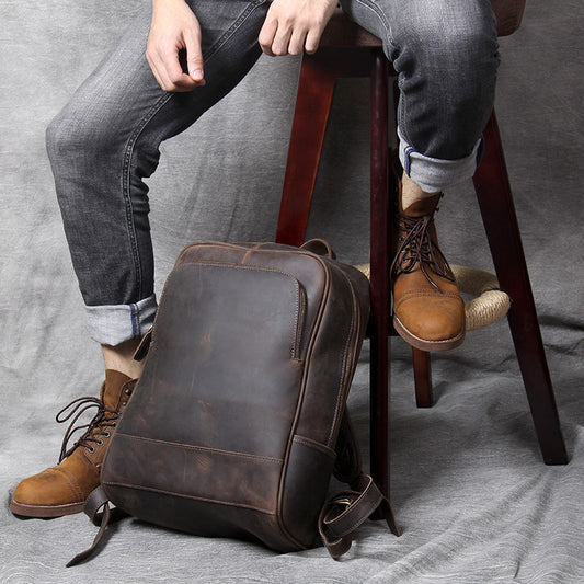 Mochila de Cuero Genuino Estilo Retro para Hombre