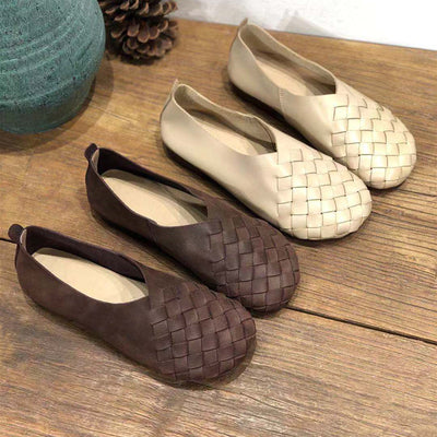 Zapatos Planos de Cuero Tejido con Punta Redonda - Estilo Retro Cómodo - Image 35
