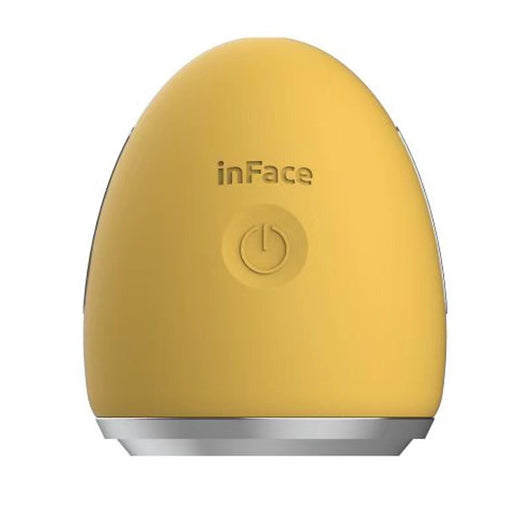 Yellow egg-shaped iontophoresis beauty instrument with a silver base and a power button on a white background. - Image 5