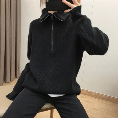 Suéter Pullover con Cuello Solapa Amplio y Cierre de Cremallera para Mujer - Image 14