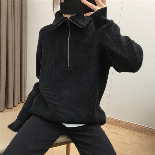 Suéter Pullover con Cuello Solapa Amplio y Cierre de Cremallera para Mujer - Image 14