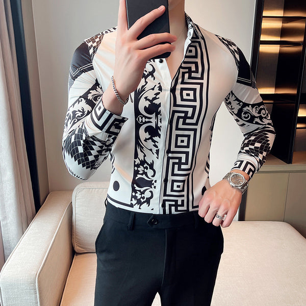 Camisa Manga Larga Estampada Slim Fit para Hombre