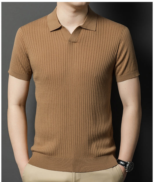 Camiseta de Seda Mulberry para Hombre - Cuello Solapa Manga Corta Lujo Casual - Image 20